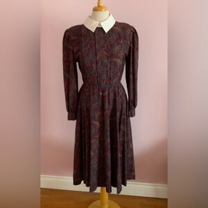 Vintage 80s Burgundy Paisley Long Sleeve Dress
